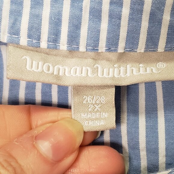 Woman Within Striped Button Up Top Size 2X Blue Capsule Nautical Preppy Classic - Picture 3 of 16